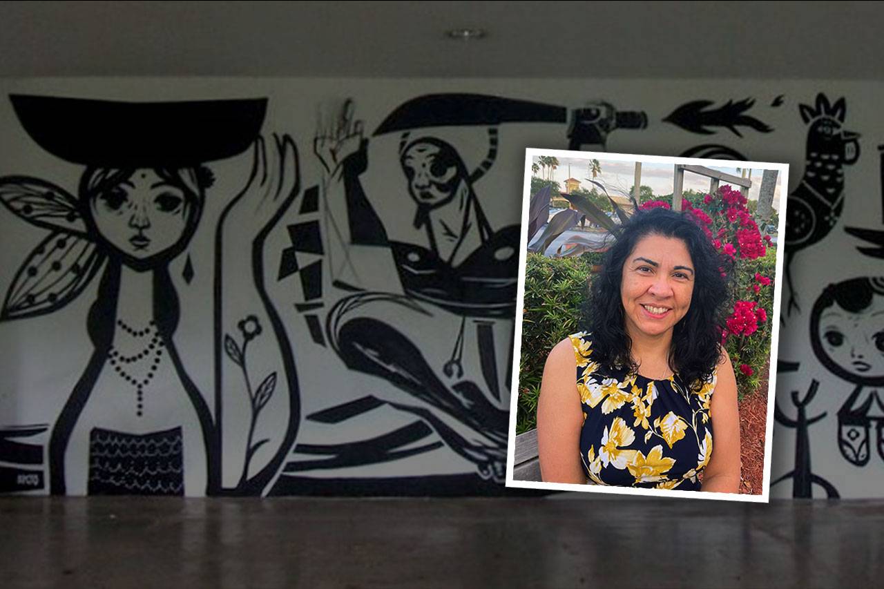 Background image: Grafite, Paulo Speto, Museu Afro Brasil, São Paulo; Image right: Alejandra Aguilar Dornelles, Ph.D.